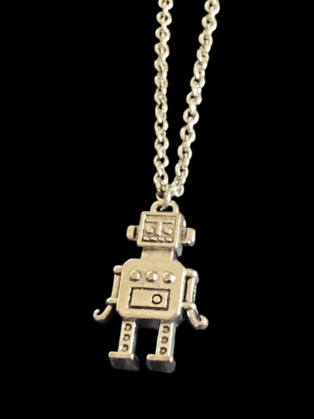 Silver Tone Robot Necklace